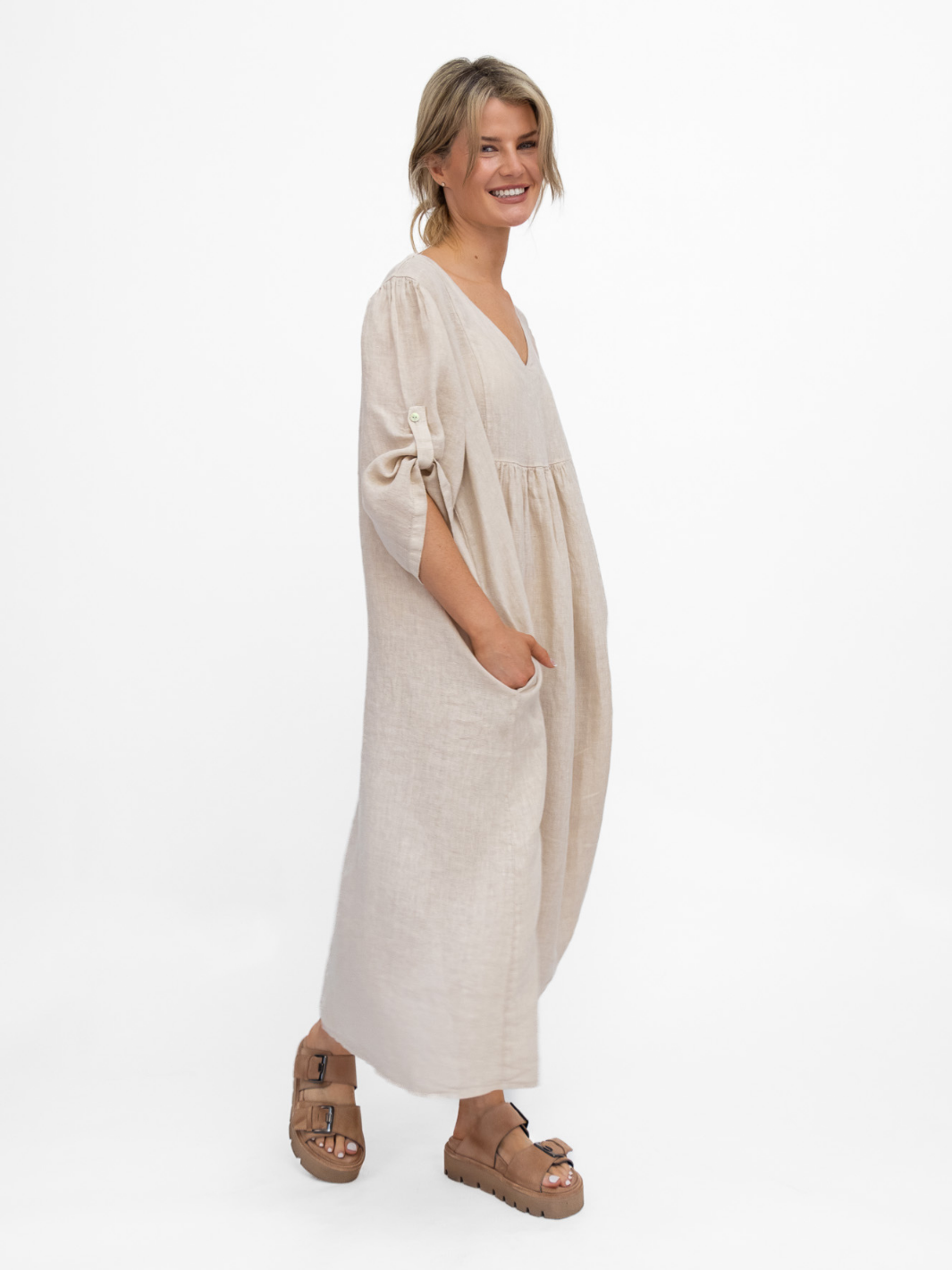 Diffusion By Kate Dress One Size Wendy Linen Dress In Sand