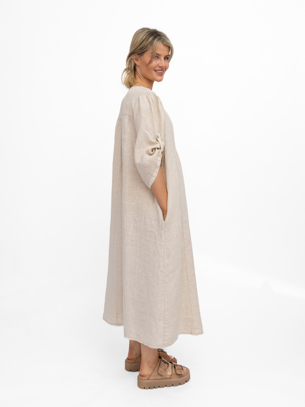 Diffusion By Kate Dress One Size Wendy Linen Dress In Sand