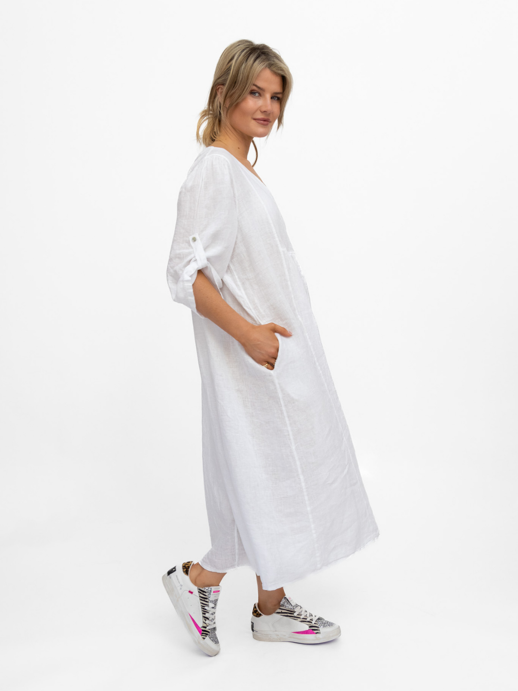 Diffusion By Kate Dress One Size Wendy Linen Dress In White