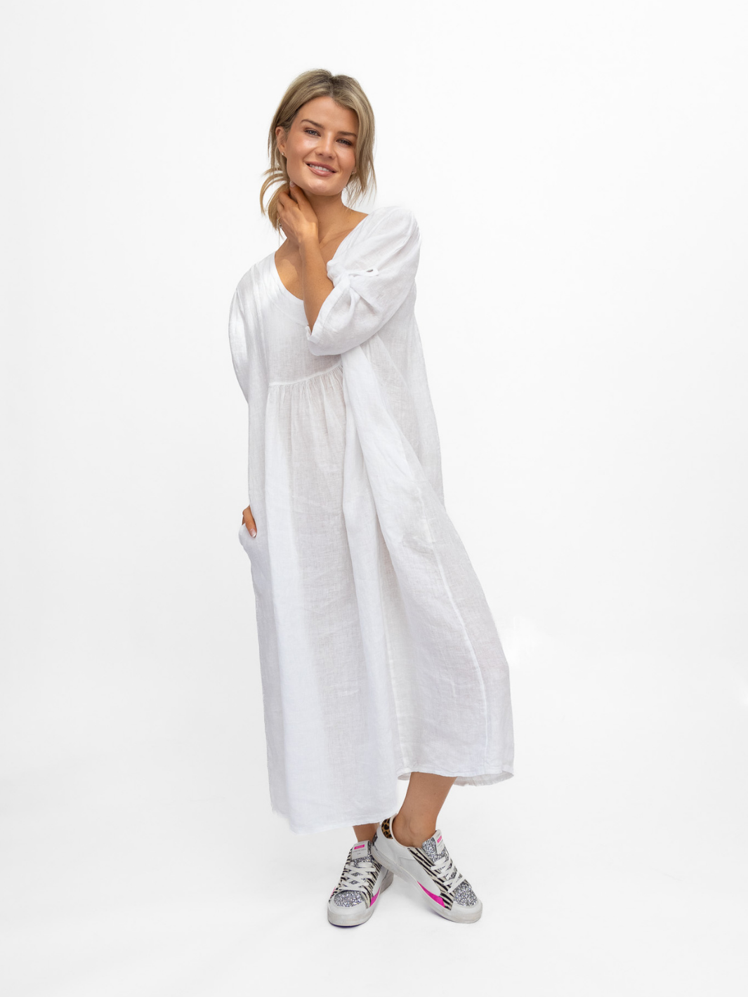 Diffusion By Kate Dress One Size Wendy Linen Dress In White