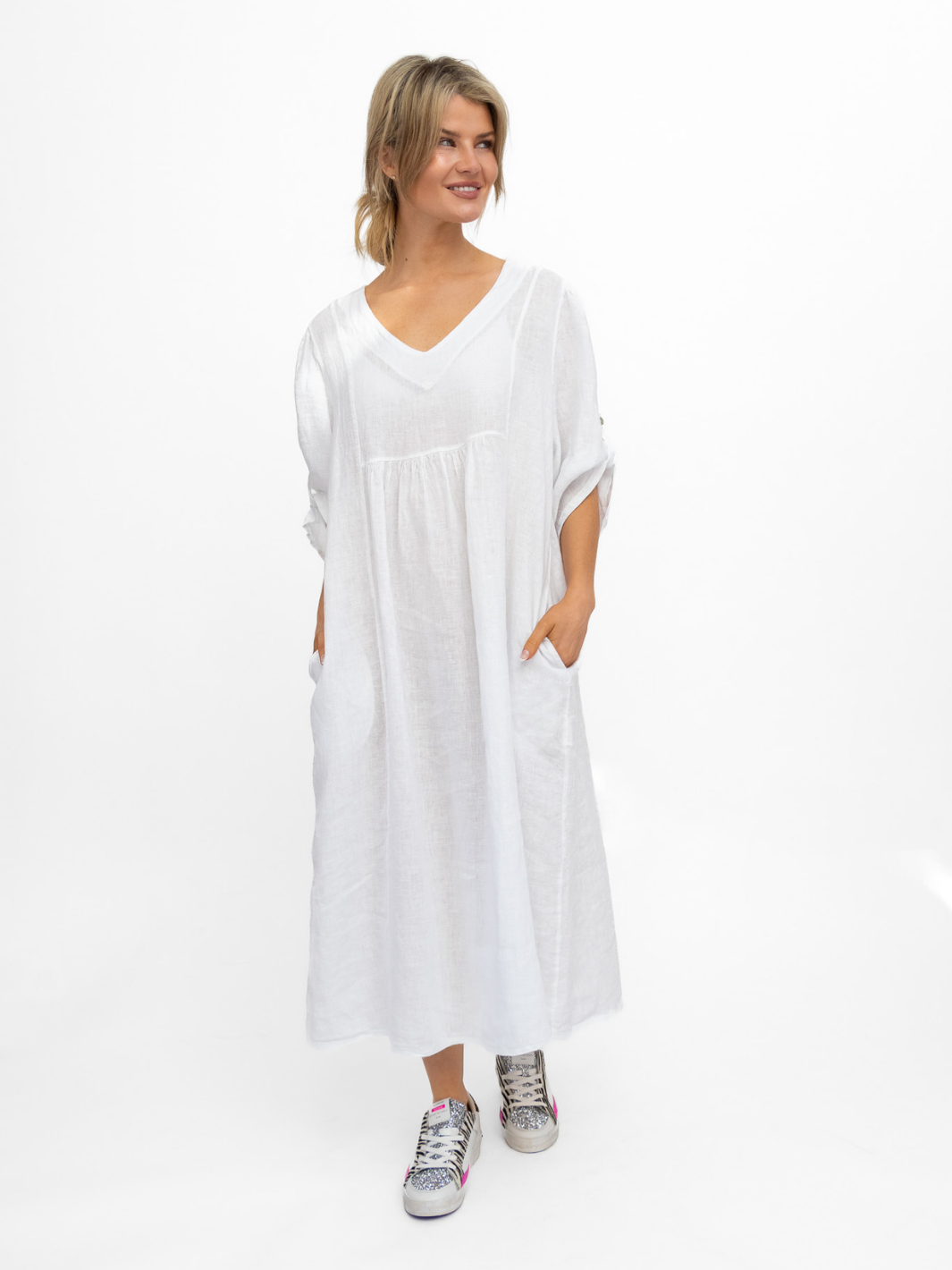 Diffusion By Kate Dress One Size Wendy Linen Dress In White