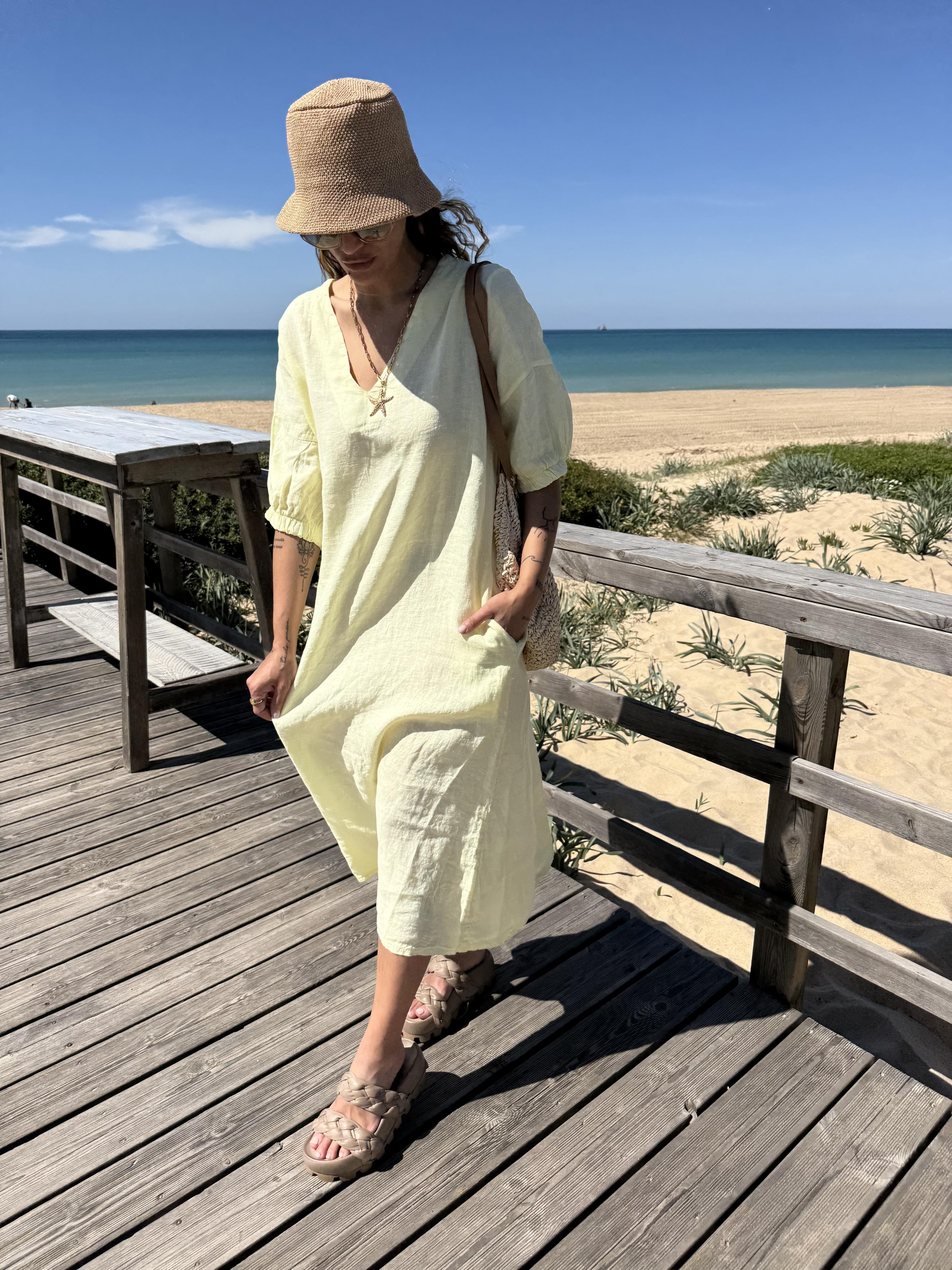 Diffusion By Kate Dress One Size Willow Linen Dress In Canary Yellow