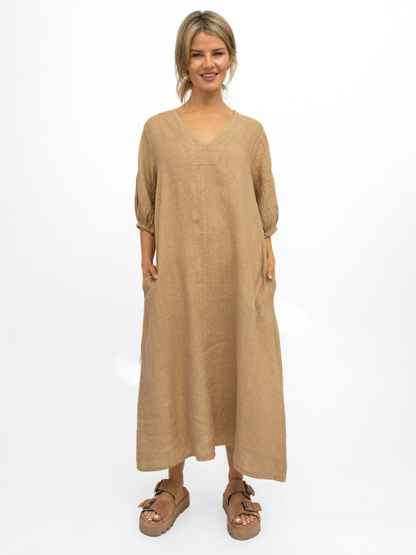 Diffusion By Kate Dress One Size Willow Linen Dress In Canyon Tan