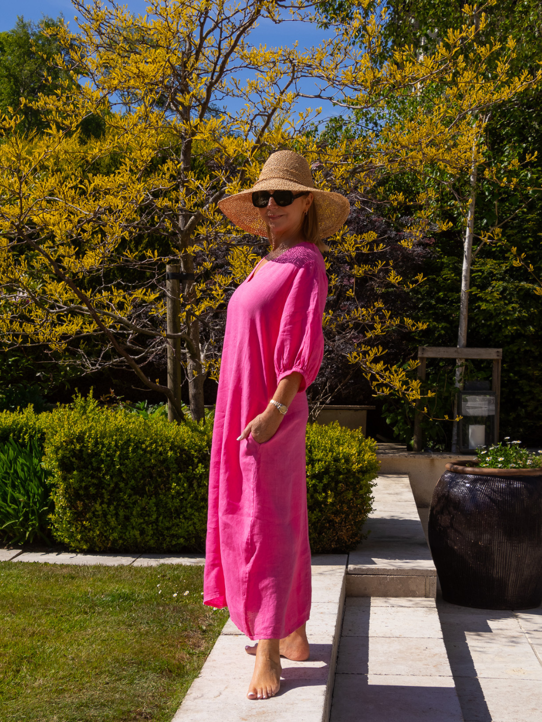 Diffusion By Kate Dress One Size Willow Linen Dress In Cerise Pink