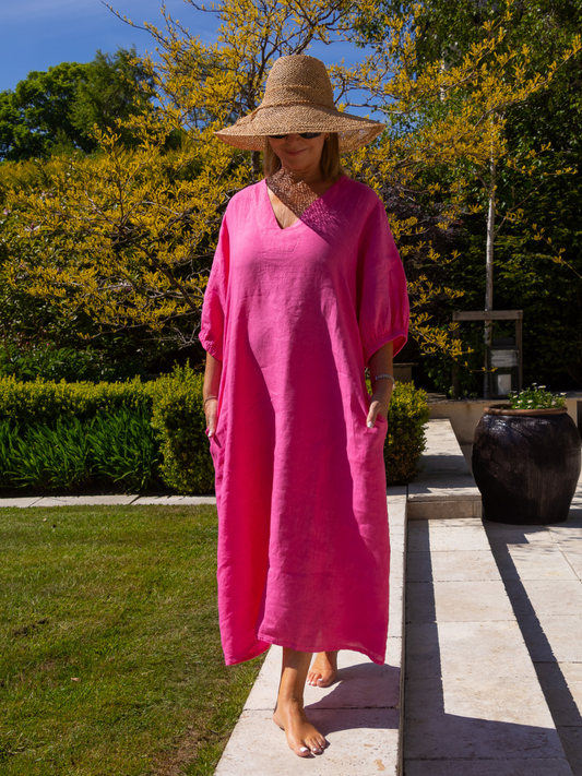 Diffusion By Kate Dress One Size Willow Linen Dress In Cerise Pink