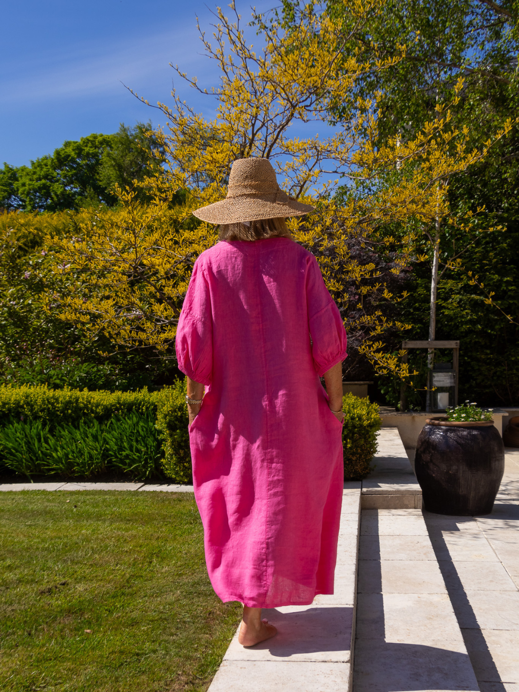 Diffusion By Kate Dress One Size Willow Linen Dress In Cerise Pink