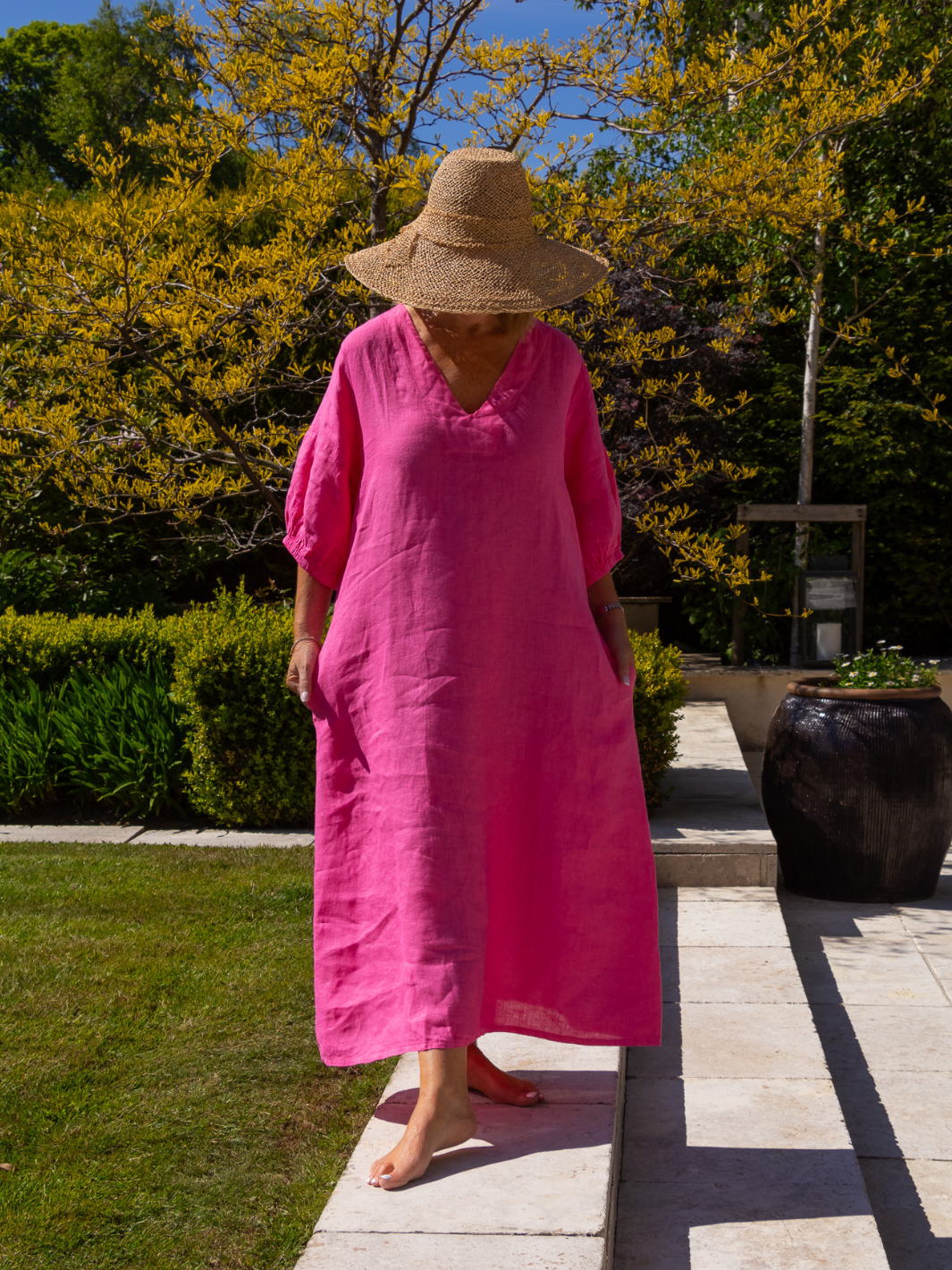 Diffusion By Kate Dress One Size Willow Linen Dress In Cerise Pink