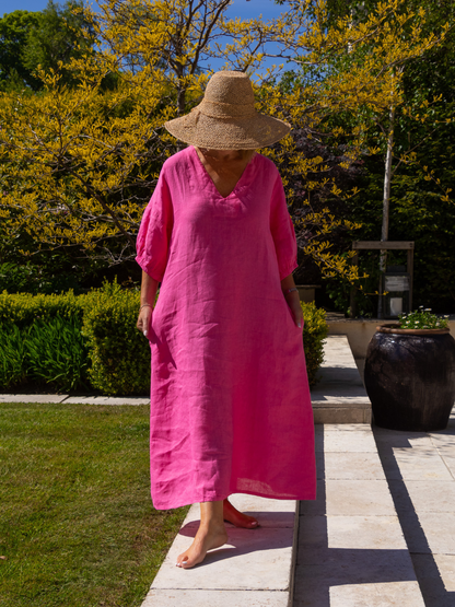 Diffusion By Kate Dress One Size Willow Linen Dress In Cerise Pink
