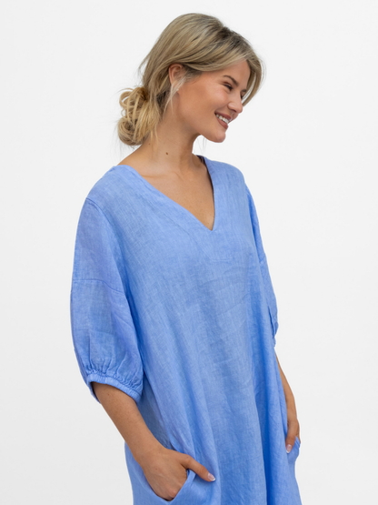 Diffusion By Kate Dress One Size Willow Linen Dress In Cornflour Blue