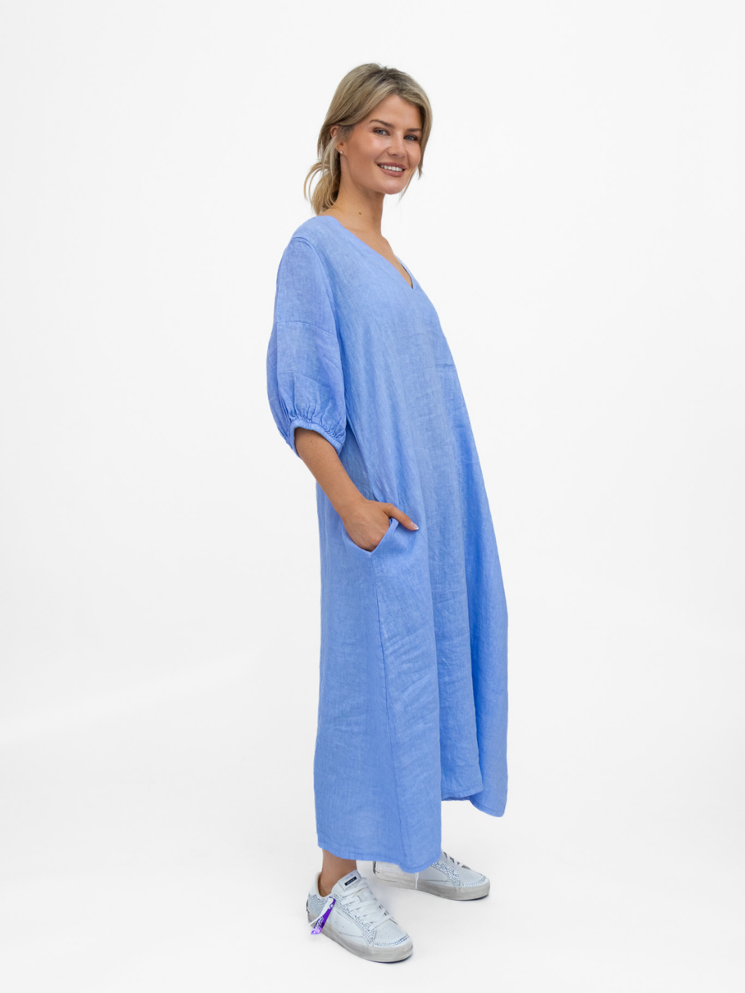 Diffusion By Kate Dress One Size Willow Linen Dress In Cornflour Blue
