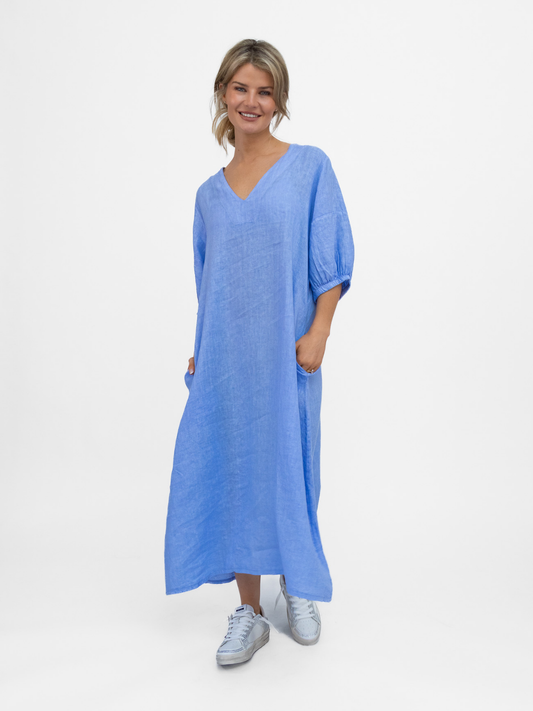 Diffusion By Kate Dress One Size Willow Linen Dress In Cornflour Blue