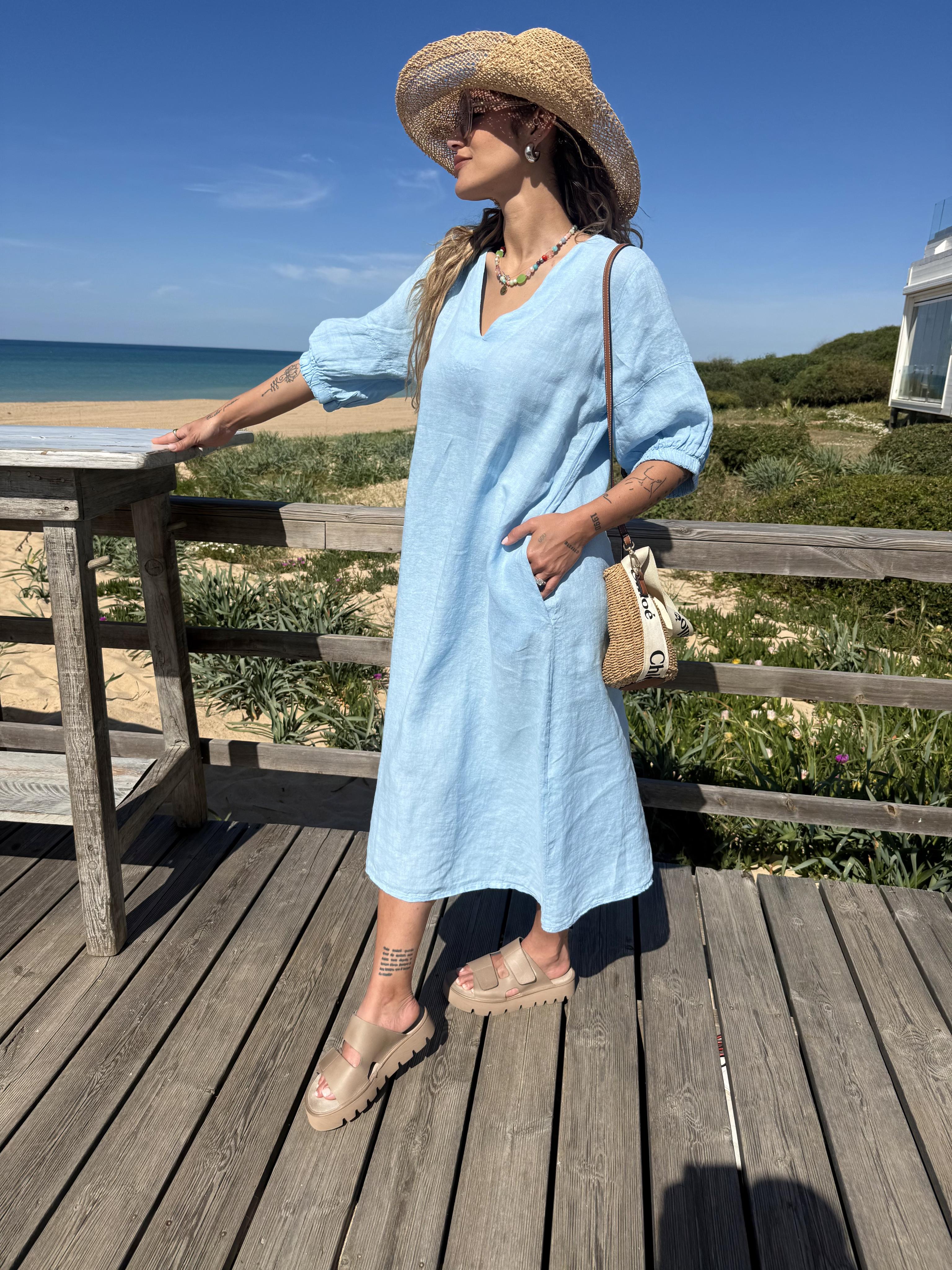 Diffusion By Kate Dress One Size Willow Linen Dress In Sky Blue