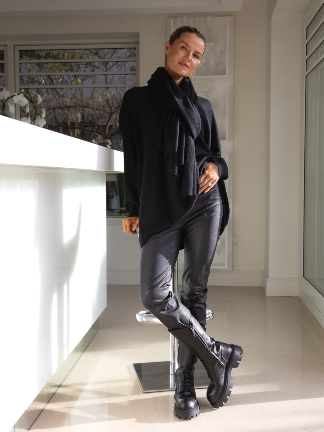 Diffusion By Kate Footwear Biker Boot Oporto In Black large scarf diffusion by Kate Irish knitwear knit 