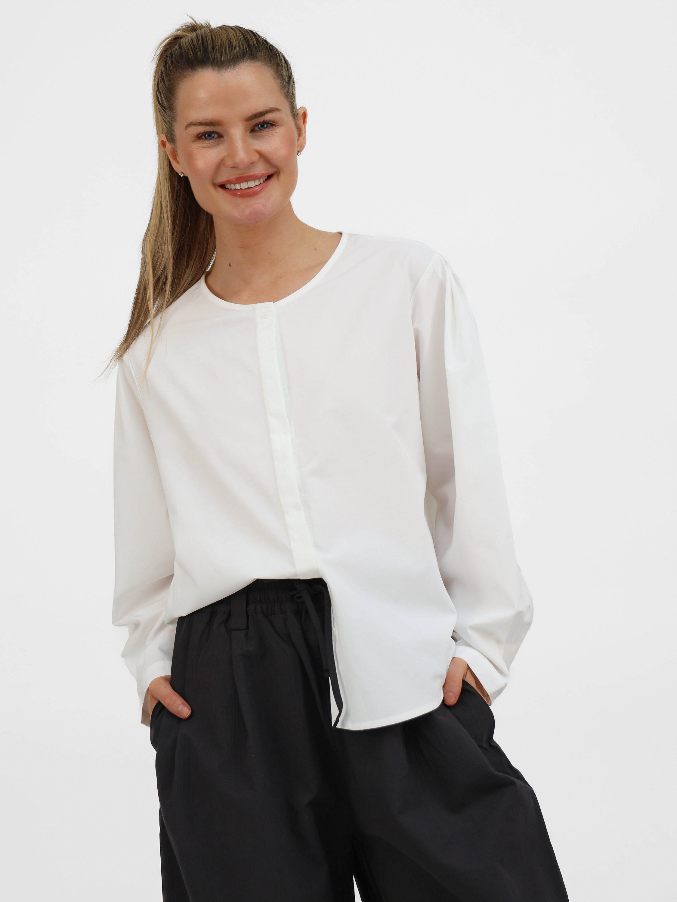 Diffusion by Kate One Size Jess Long Sleeve Cotton Shirt in White