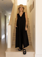 Diffusion By Kate Jumpsuit One Size Linen Jumpsuit In Black