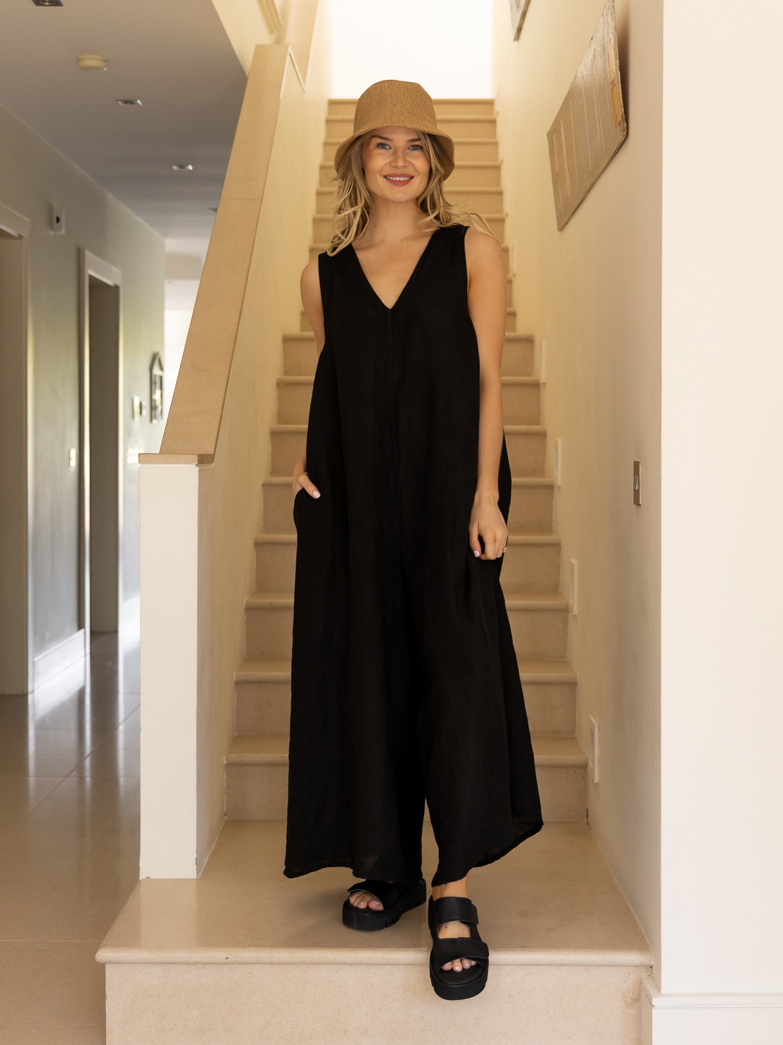 Diffusion By Kate Jumpsuit One Size Linen Jumpsuit In Black