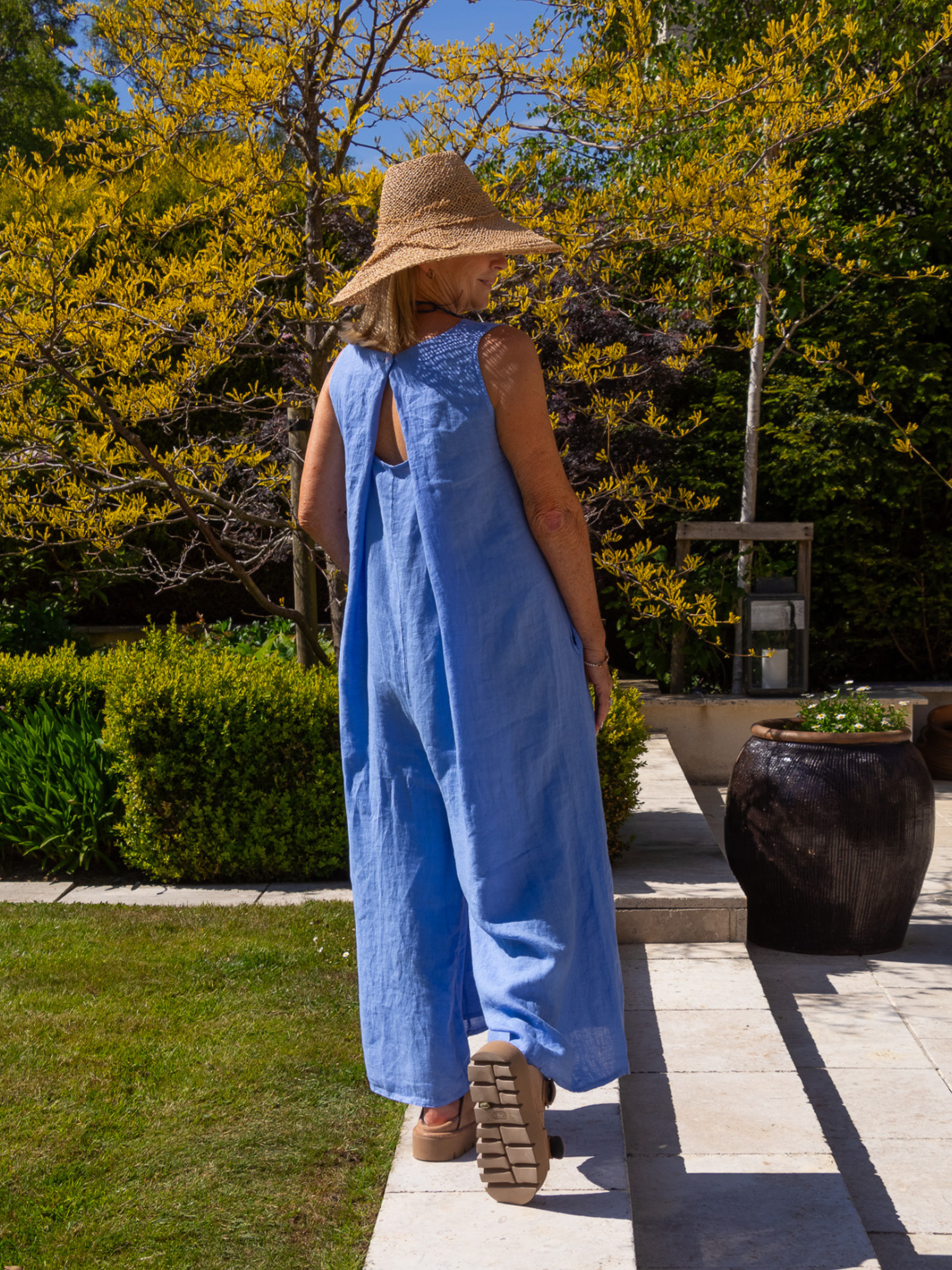 Diffusion By Kate Jumpsuit One Size Linen Jumpsuit In Cornflour Blue