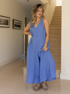Diffusion By Kate Jumpsuit One Size Linen Jumpsuit In Cornflower Blue