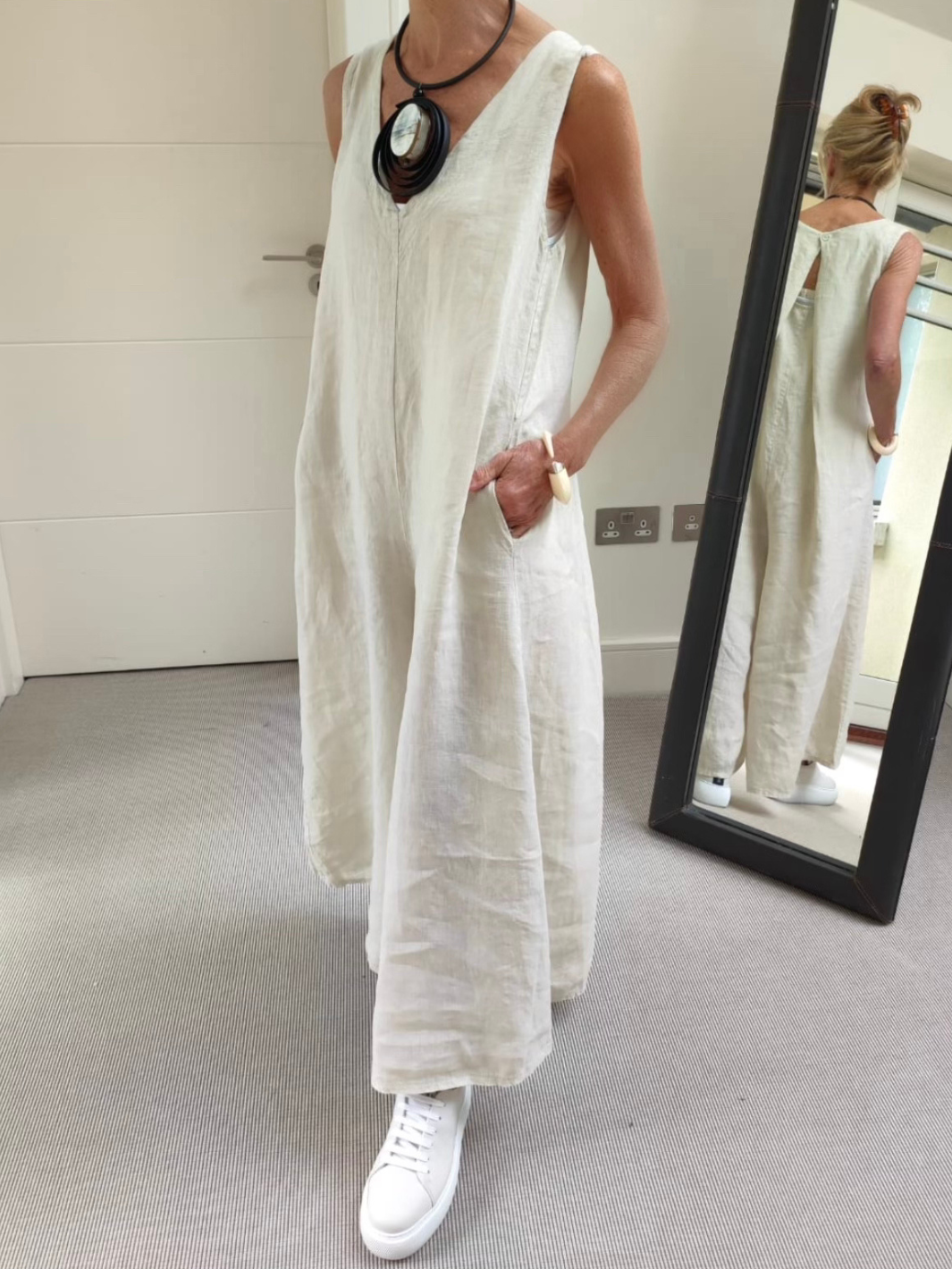 Diffusion By Kate Jumpsuit One Size Linen Jumpsuit In Dark Sand