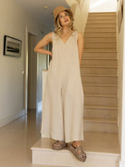 Diffusion By Kate Jumpsuit One Size Linen Jumpsuit In Dark Sand