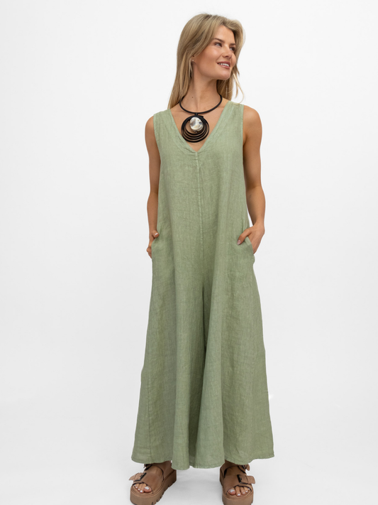 Diffusion By Kate Jumpsuit One Size Linen Jumpsuit In Soft Khaki