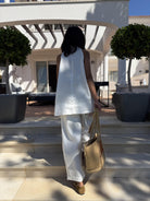 Diffusion by Kate One Size Lauren Racer Back Linen Top in White