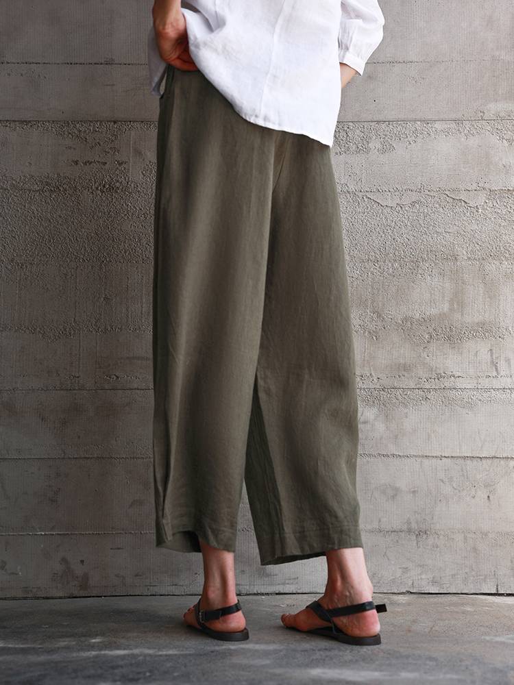 Diffusion by Kate Pants Frankie Pure Linen Pants in Olive Green