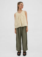 Diffusion by Kate Pants Frankie Pure Linen Wide-Leg Pants in Olive Green
