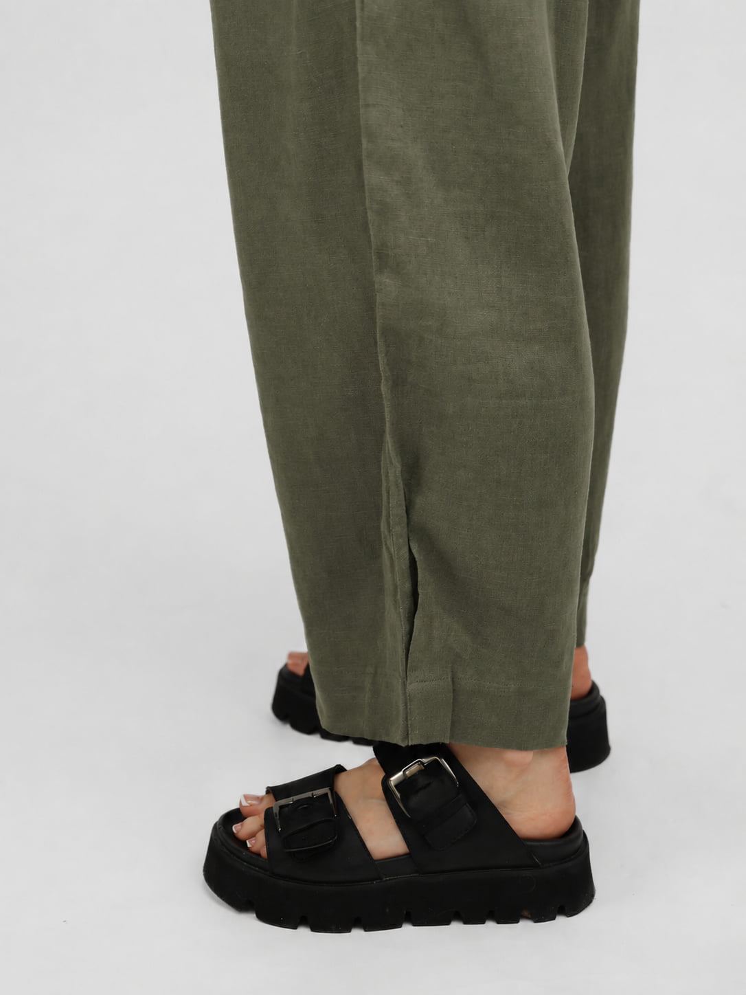 Diffusion by Kate Pants Frankie Pure Linen Wide-Leg Pants in Olive Green
