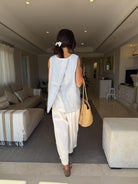 Diffusion by Kate One Size Ruth Pure Linen Pleat Back Top in Mint