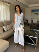 Diffusion by Kate One Size Ruth Pure Linen Pleat Back Top in Mint