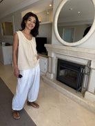 Diffusion by Kate One Size Ruth Pure Linen Pleat Back Top in Vanilla