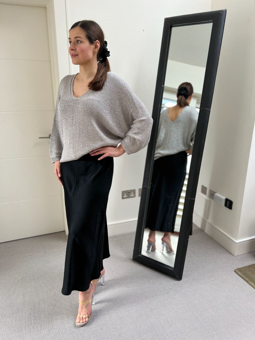 Diffusion By Kate Satin Bias Cut Long Length Skirt in Black