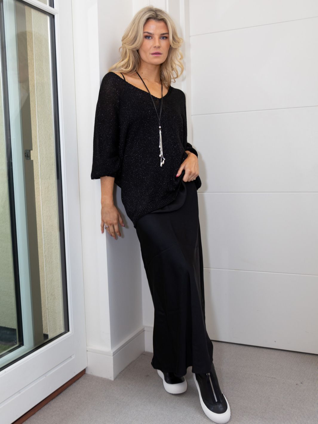 Diffusion By Kate Satin Bias Cut Long Length Skirt in Black
