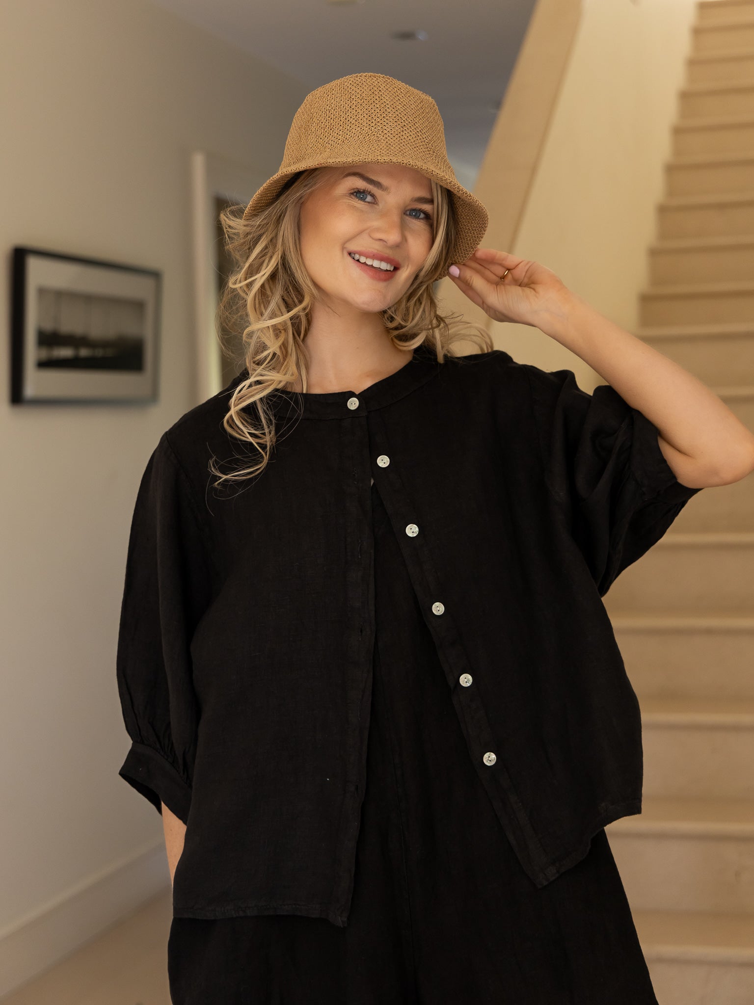 Diffusion by Kate Shirt One Size Chloe Linen Shirt In Black