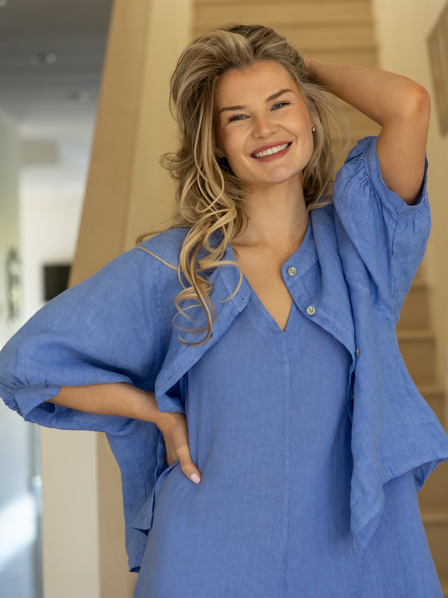 Diffusion by Kate Shirt One Size Chloe Linen Shirt In Cornflower Blue