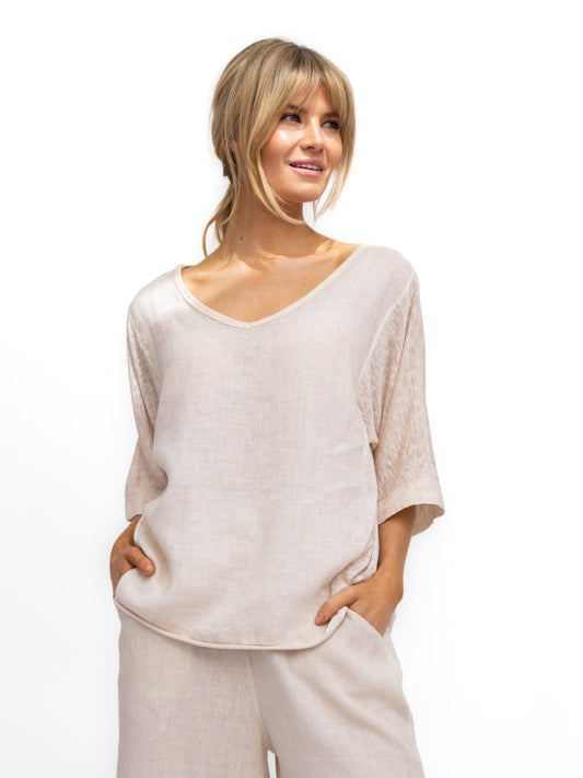 Diffusion by Kate Shirt One Size Jack Tee Linen Top In Sand