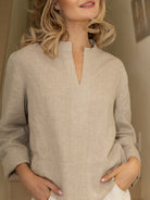 Diffusion by Kate Shirt Maggie Linen Long Sleeve Shirt in Sand