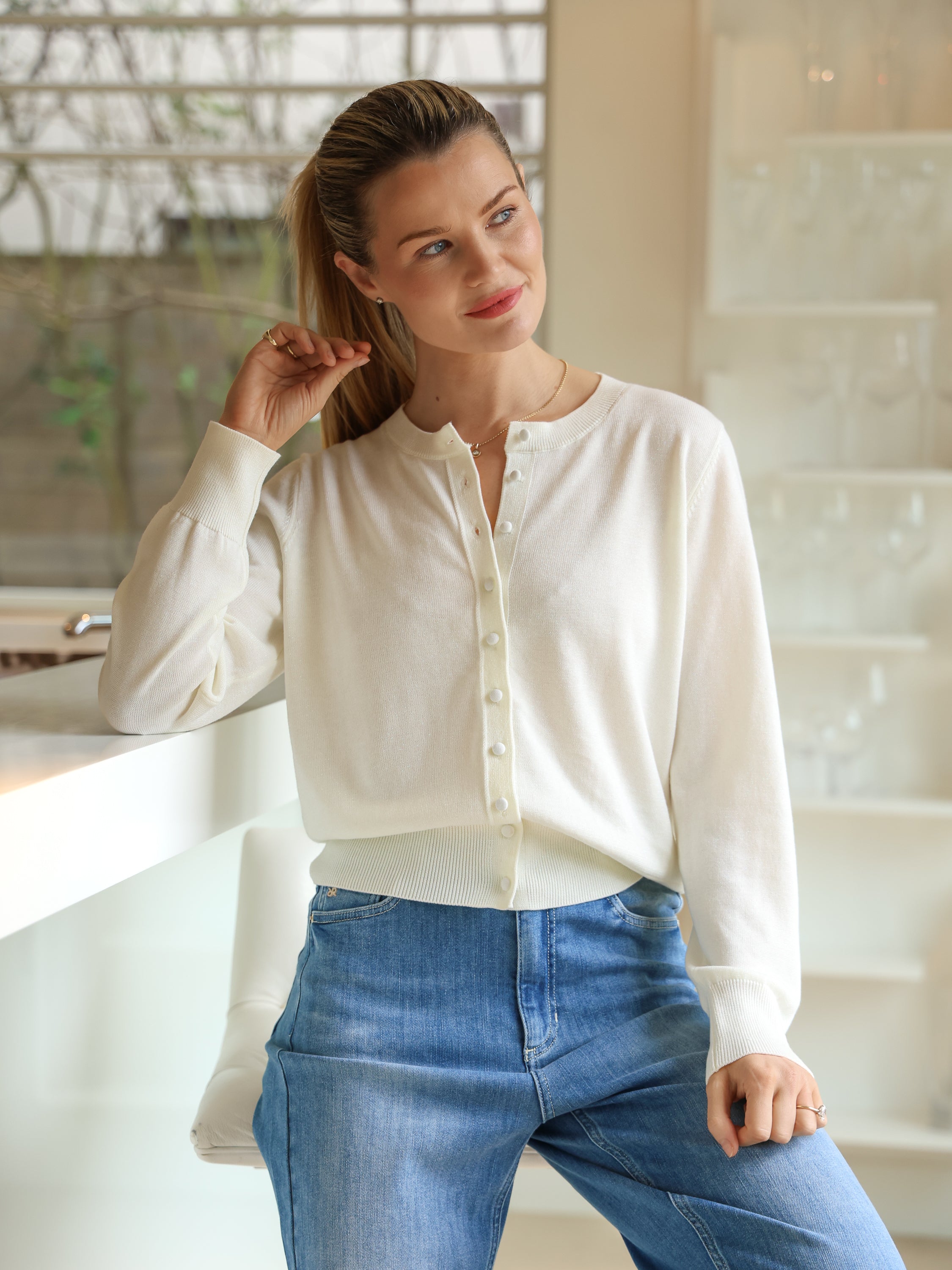 Diffusion by Kate Sweater One Size Ashley Cardigan in Cream