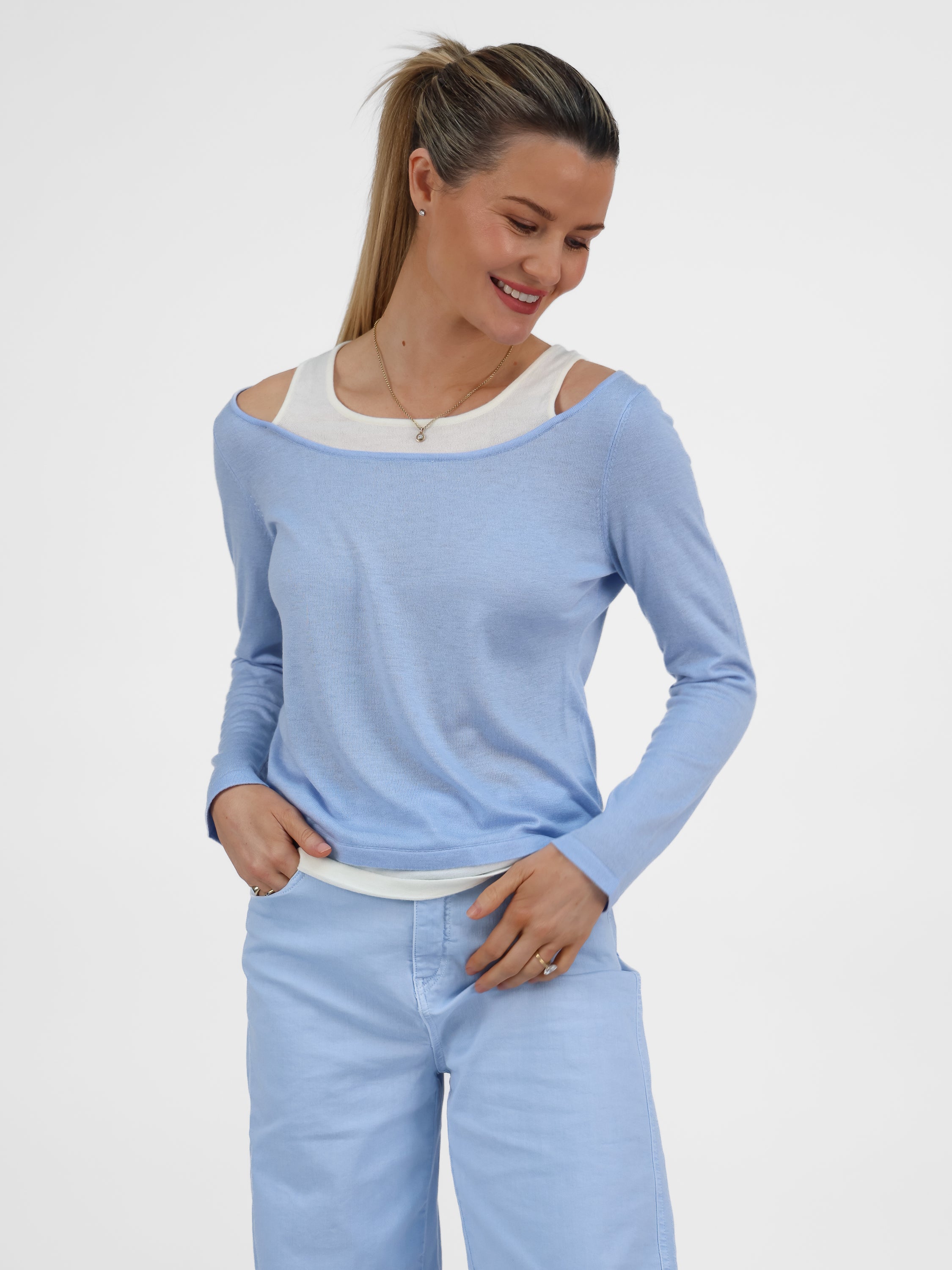 Diffusion by Kate Sweater One Size Elodie Layered Knit in Blue