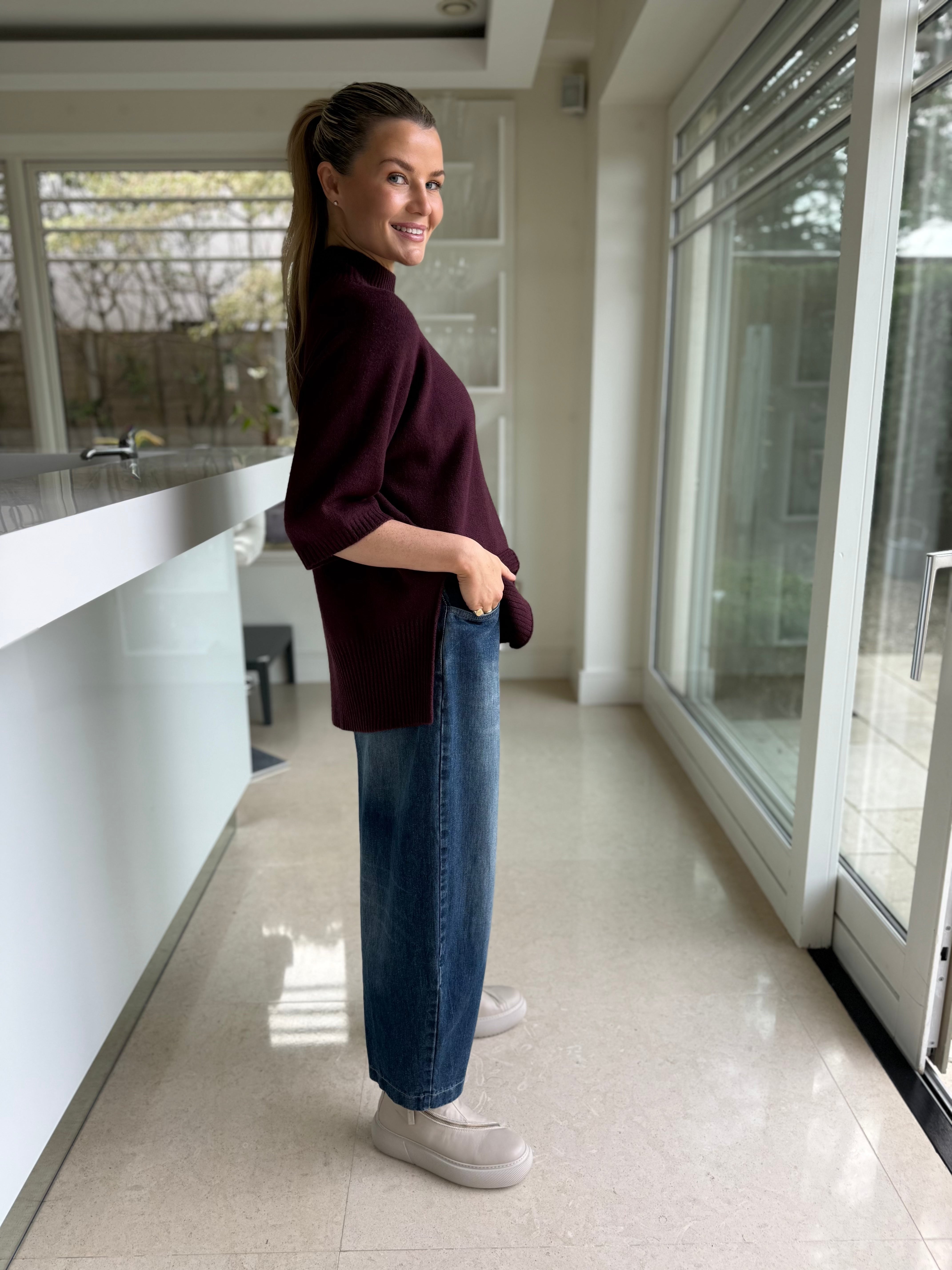 Diffusion by Kate Sweater One Size Josep Dip Back Sweater in Bordeaux