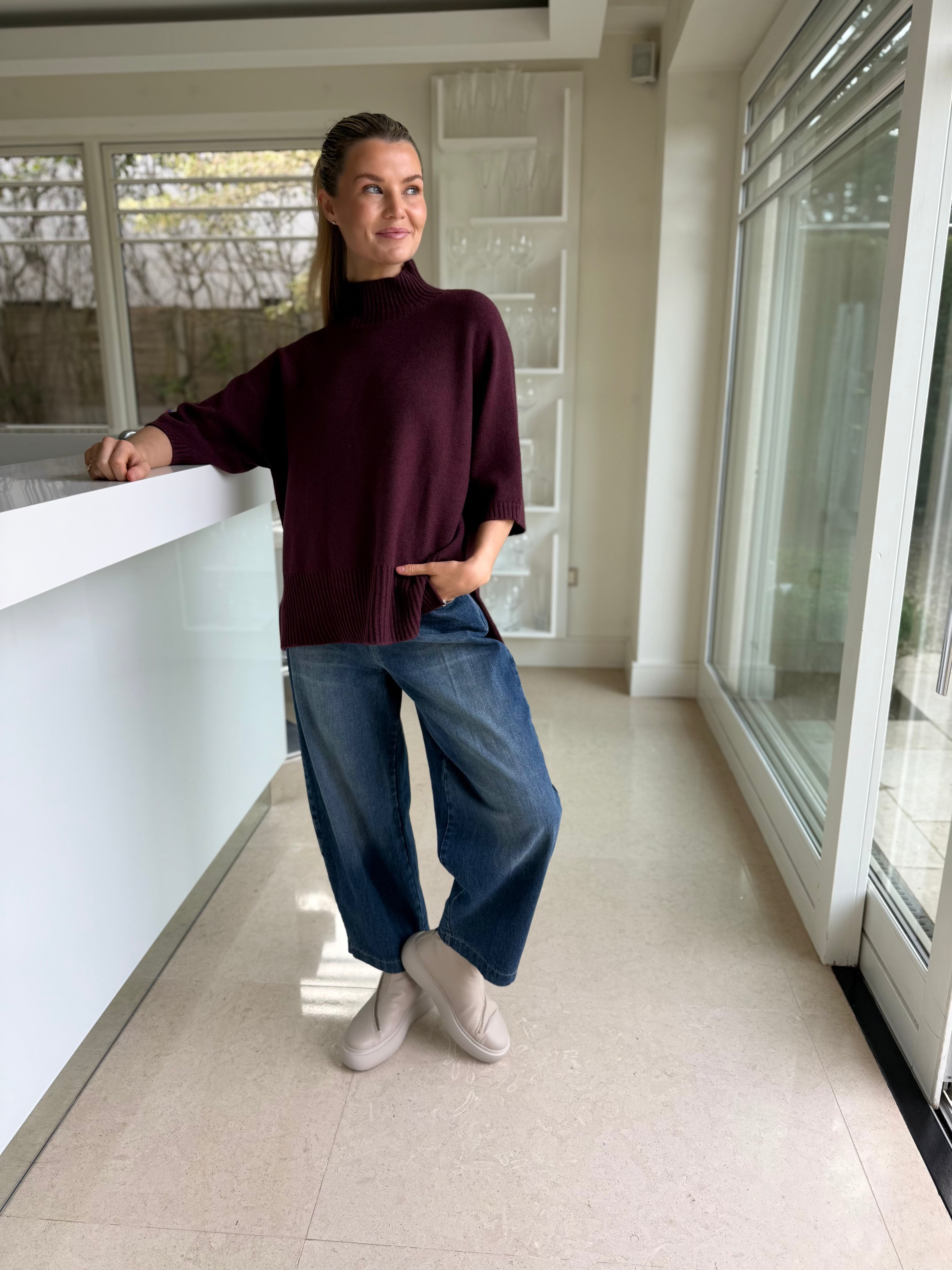 Diffusion by Kate Sweater One Size Josep Dip Back Sweater in Bordeaux