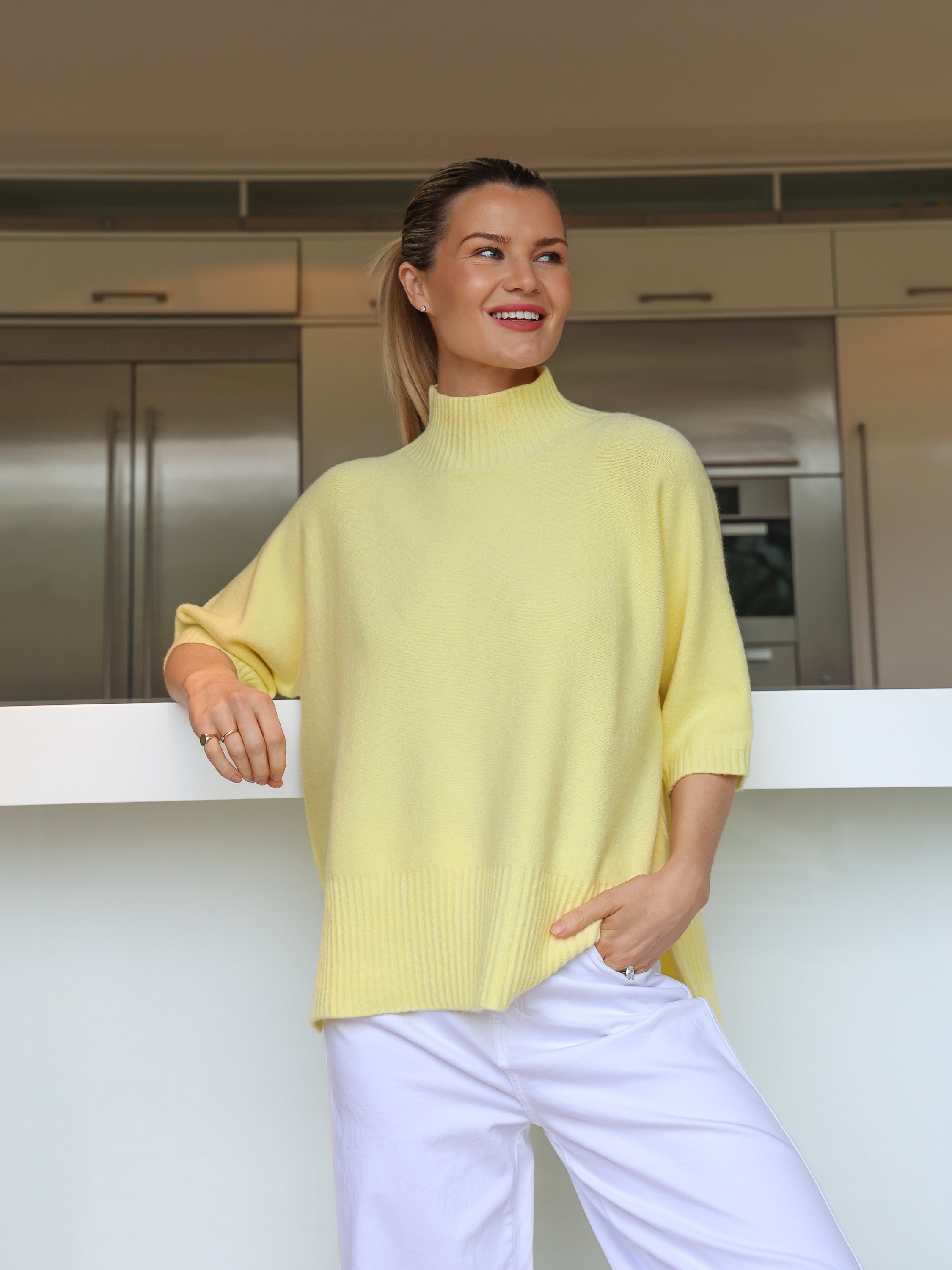 Diffusion by Kate Sweater One Size Josep Dip Back Sweater In Lemon