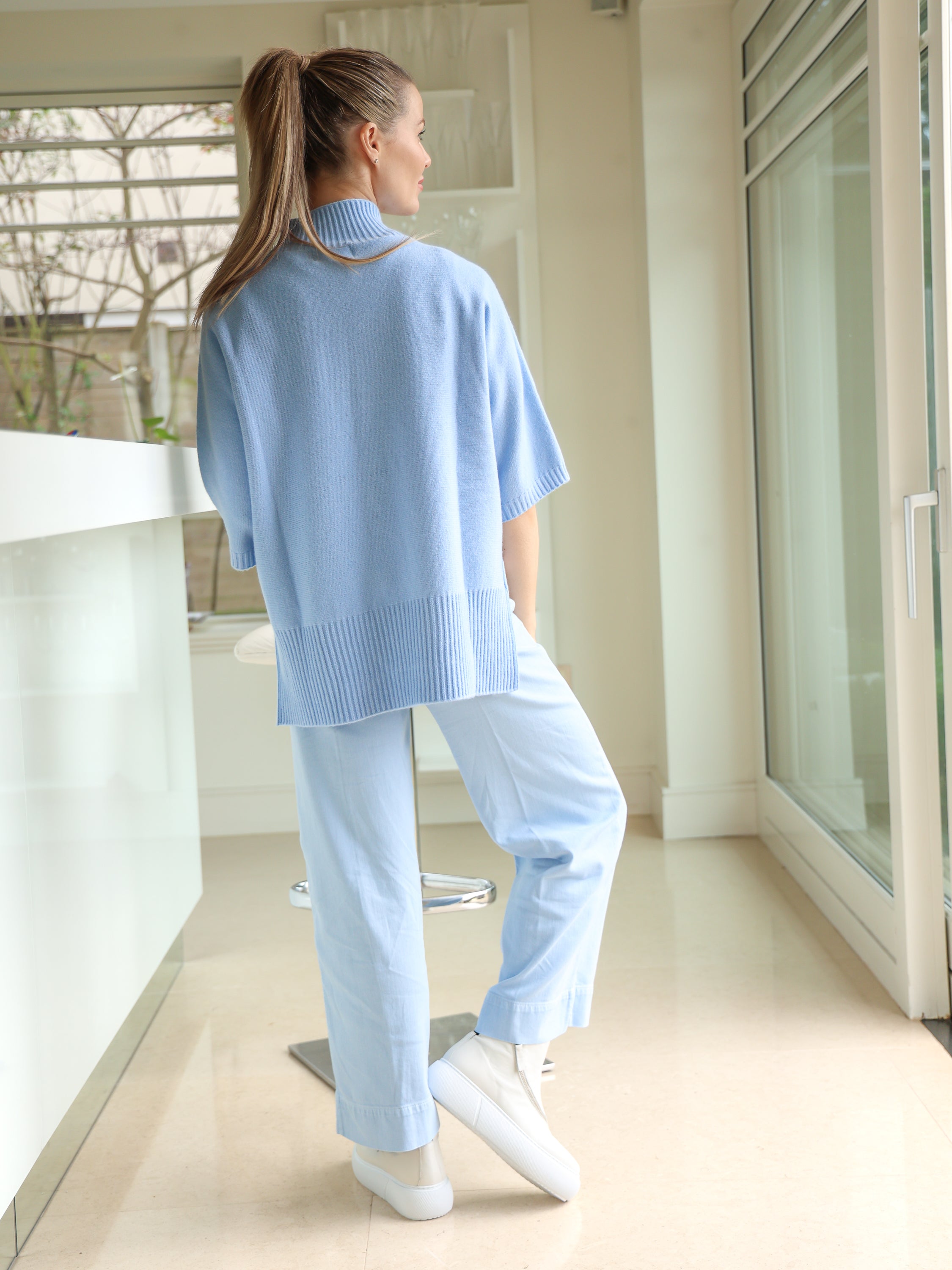 Diffusion by Kate Sweater One Size Josep Dip Back Sweater In Sky Blue