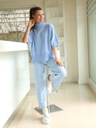 Diffusion by Kate Sweater One Size Josep Dip Back Sweater In Sky Blue