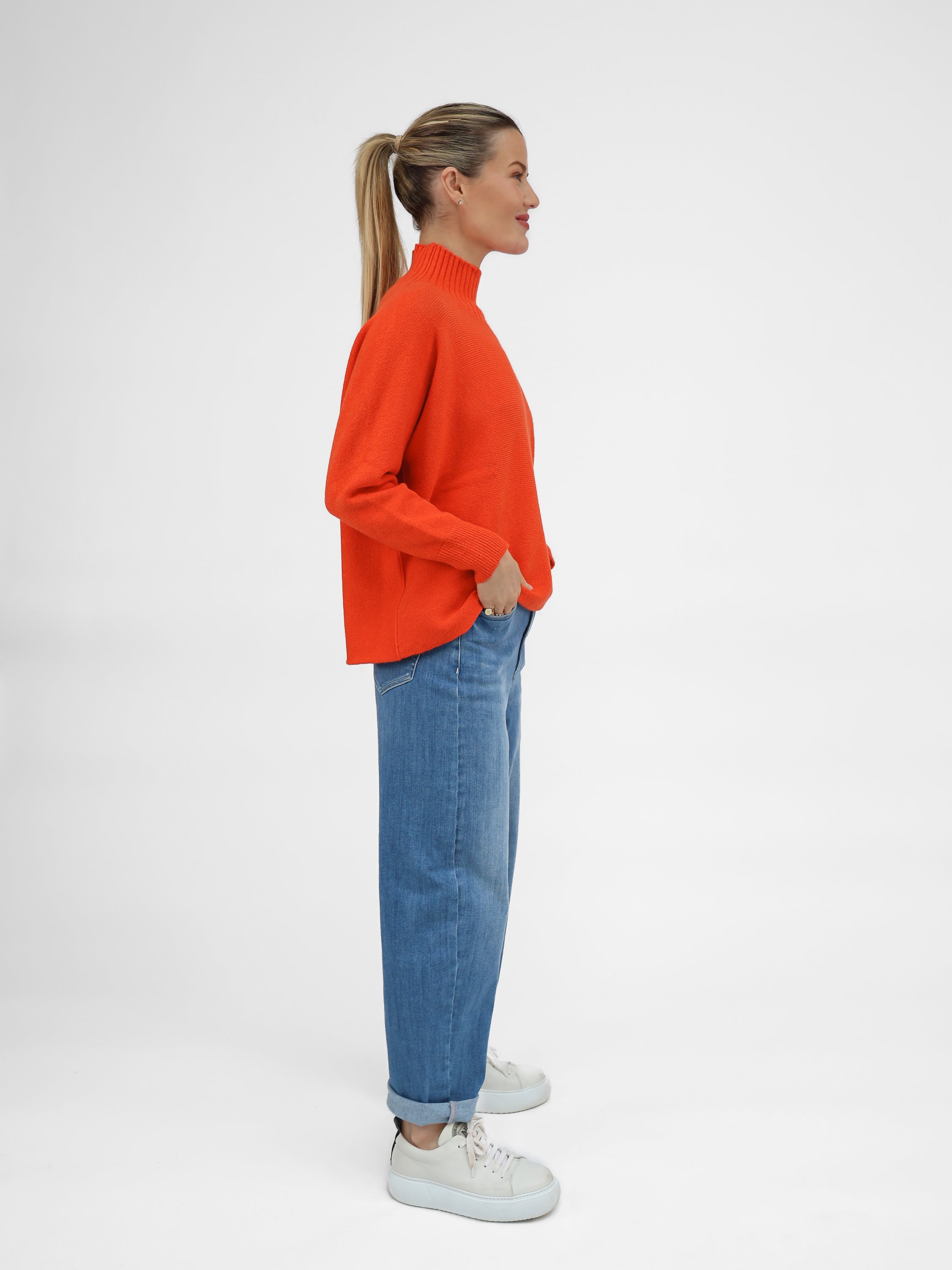 Diffusion by Kate Sweater One Size Josep Long Sleeve Knit Sweater In Burnt Orange