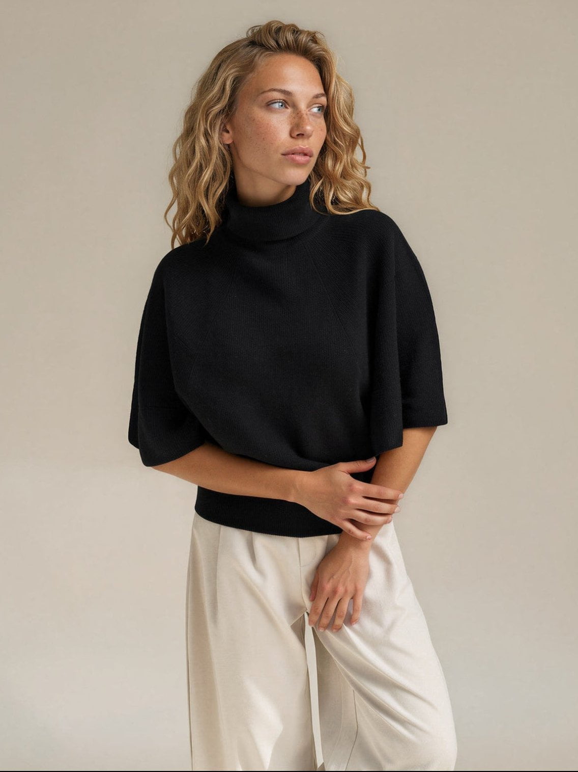 Diffusion by Kate Sweater Margot Pure Wool Cape Sweater in Black