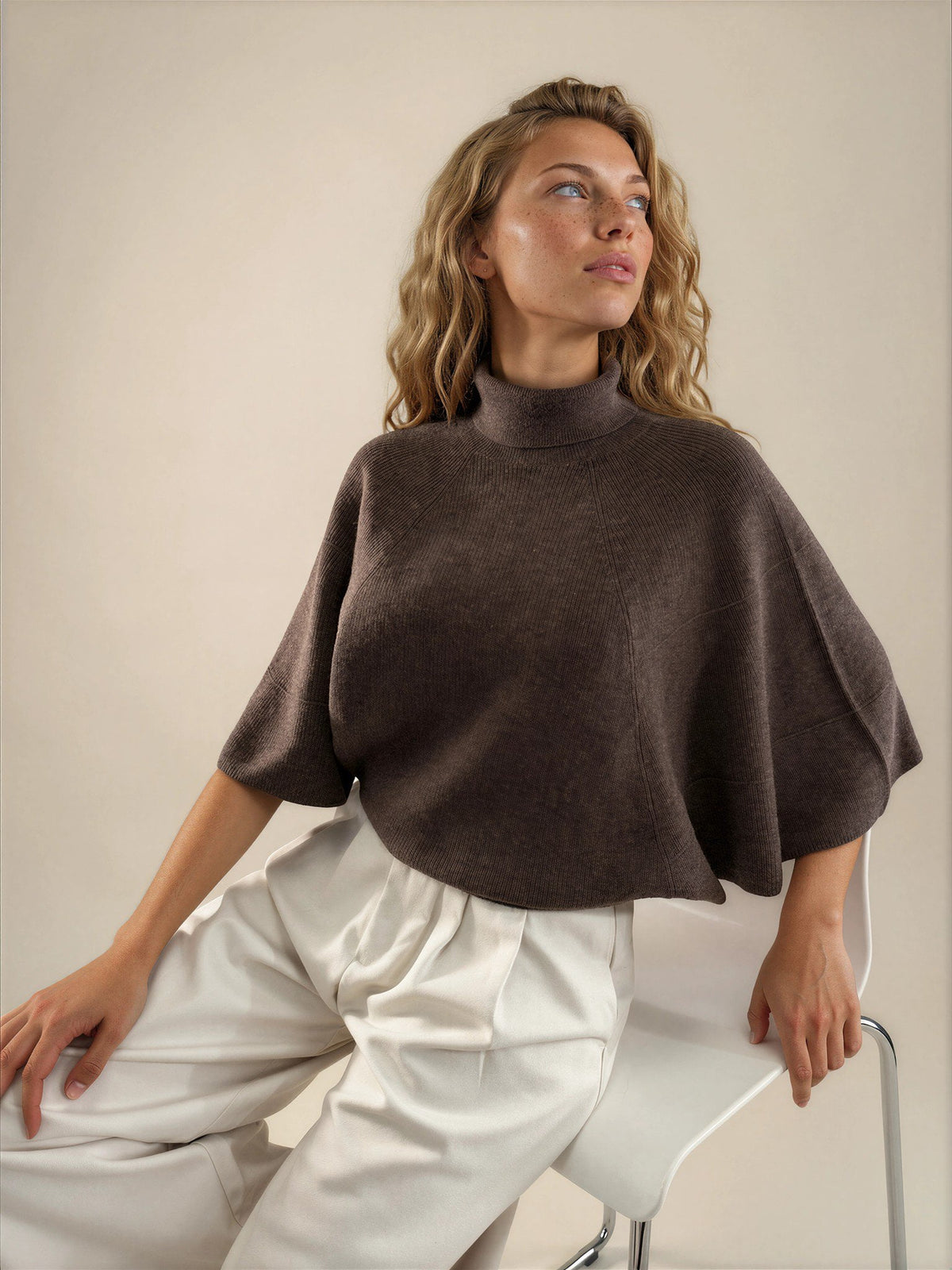 Diffusion by Kate Sweater Margot Pure Wool Cape Sweater in Chocolate Brown
