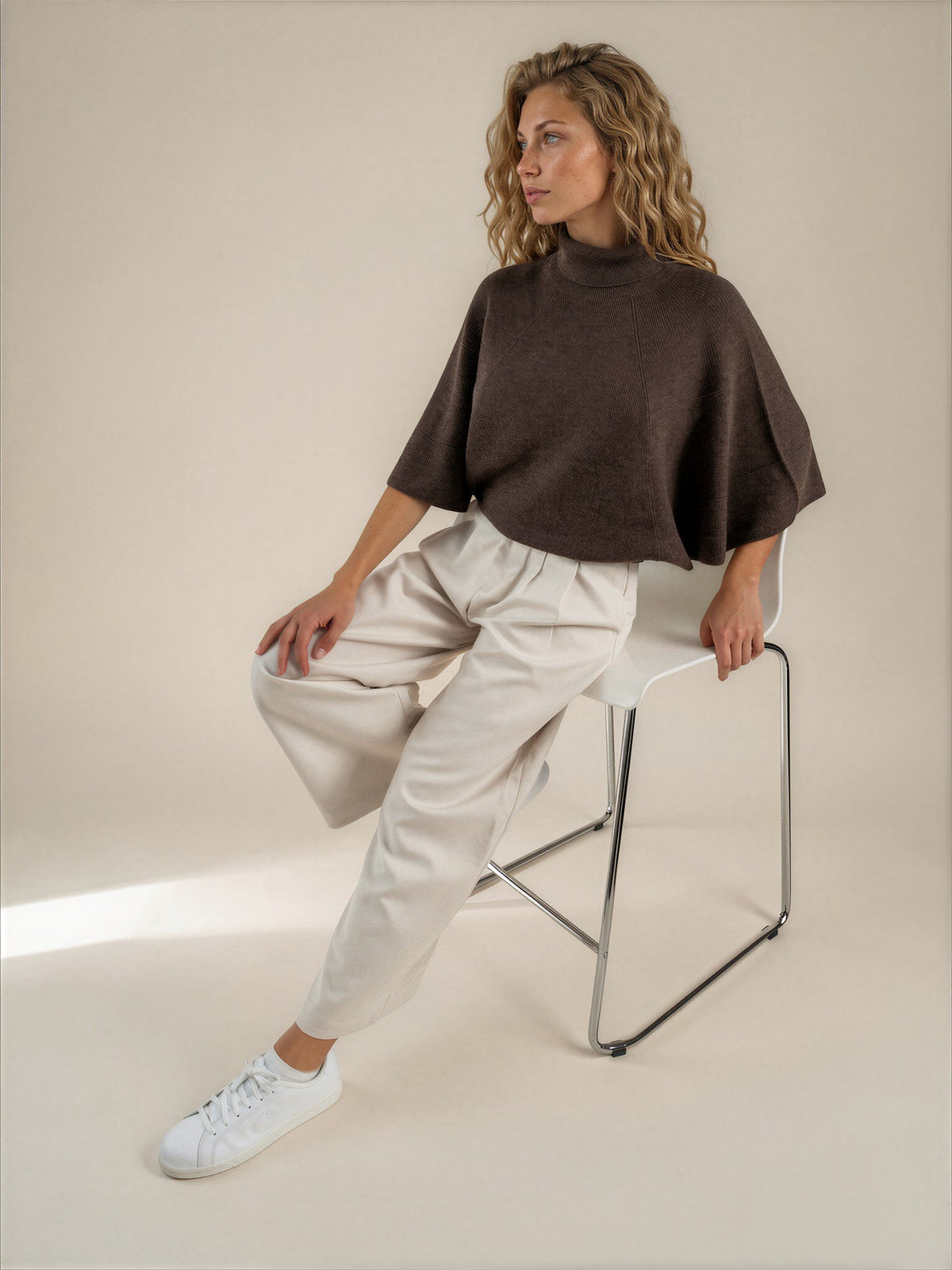Diffusion by Kate Sweater Margot Pure Wool Cape Sweater in Chocolate Brown