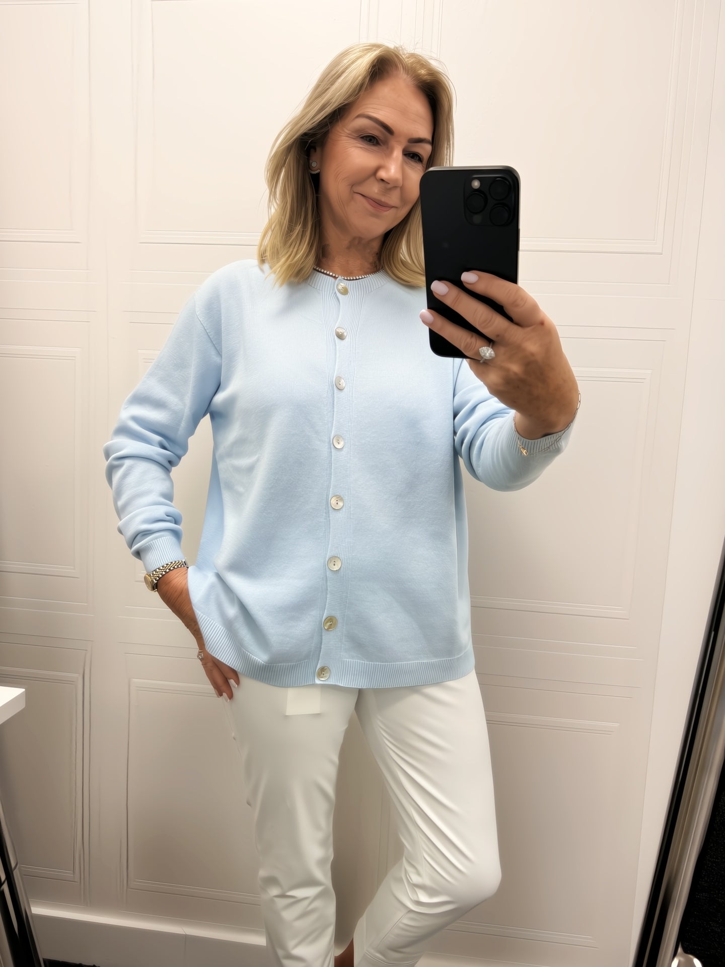 Diffusion by Kate Sweater One Size Pippa Cardigan in Baby Blue